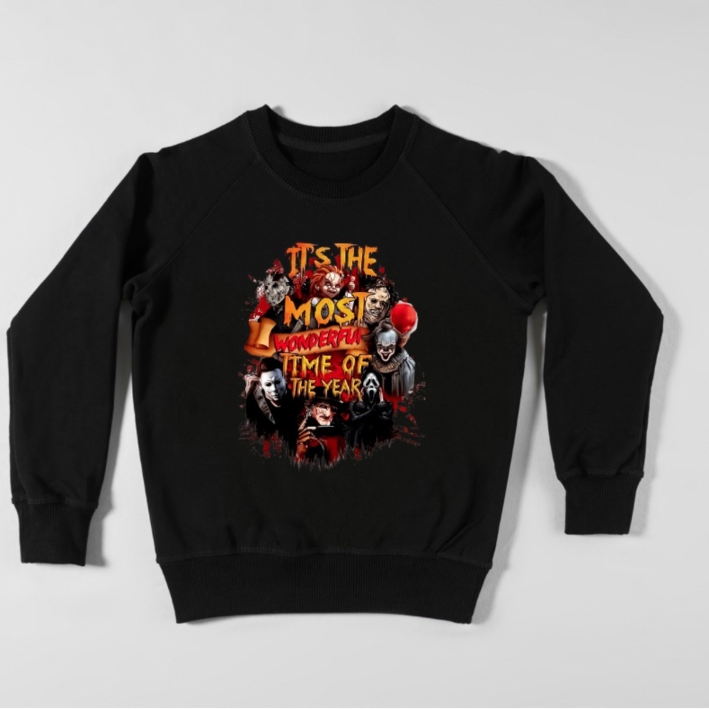 Halloween Custom Scary Graphic Black Sweatshirt Mens Large New
